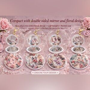 Floral Pocket Compact Mirror - Pink Vintage Rose Design